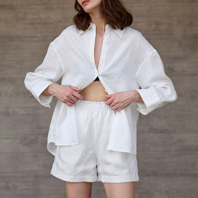 The Pure Linen Hem Rolled Short